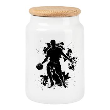 Croquis de joueur de basket-ball - Boîte à biscuits avec couvercle en bois - blanc - Devant