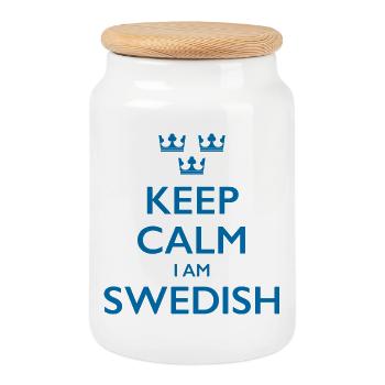 Swedish Sweden Schweden - Cookie Jar with Wooden Lid - white - Front