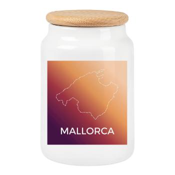 Mallorca Umriss im Sonnenuntergang - Keksdose mit Holzdeckel - Weiß - Vorne