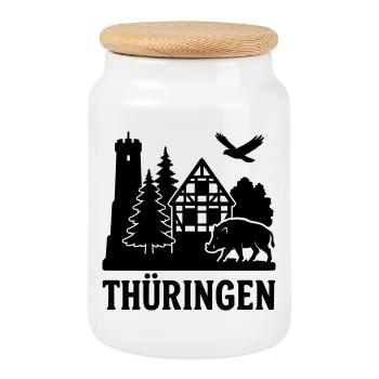 Silhouette Thuringe - Boîte à biscuits avec couvercle en bois - blanc - Devant