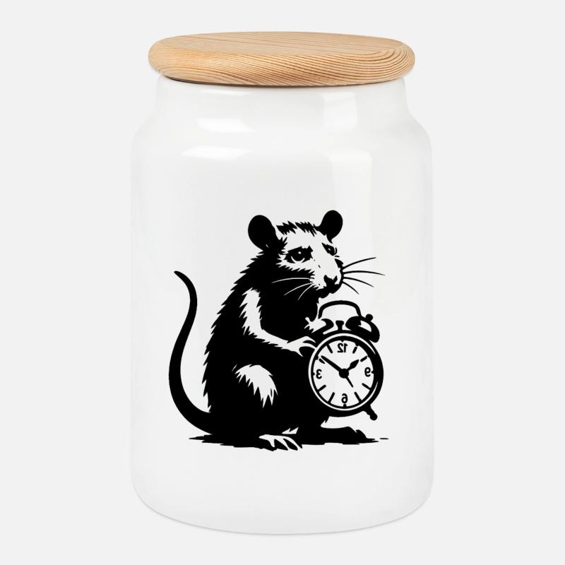 Gestresste Ratte und Wecker - Keksdose mit Holzdeckel - Weiß