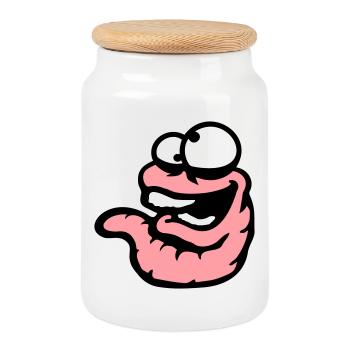 Worm Laughing Crazy Squinting Silly Stupid - Cookie Jar with Wooden Lid - white - Front