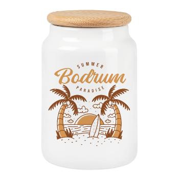 Turkish Style Design – Summer Paradise Bodrum - Cookie Jar with Wooden Lid - white - Front