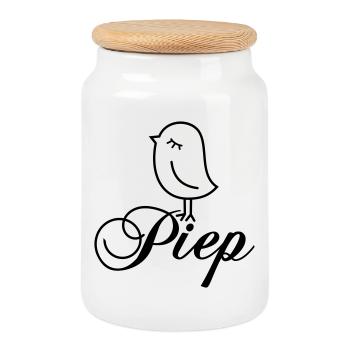 Spatz Piep – Piepmatz Vogel Cartoon Motiv - Keksdose mit Holzdeckel - Weiß - Vorne