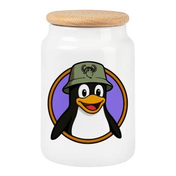Tux Linux + GNU Hat - Cookie Jar with Wooden Lid - white - Front