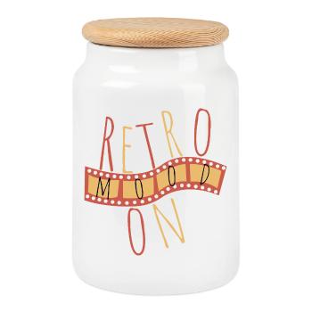Retro Mood On – Vintage Style - Cookie Jar with Wooden Lid - white - Front