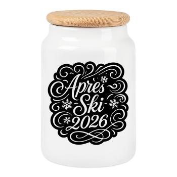 Après-ski 2026 - Boîte à biscuits avec couvercle en bois - blanc - Devant
