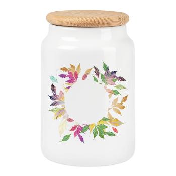 Imaginative leaf frame – delicately shimmering - Cookie Jar with Wooden Lid - white - Front