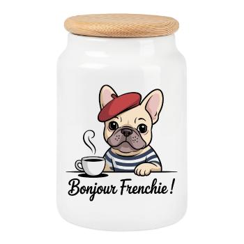 Bonjour Frenchie Bouledogue Français - Boîte à biscuits avec couvercle en bois - blanc - Devant