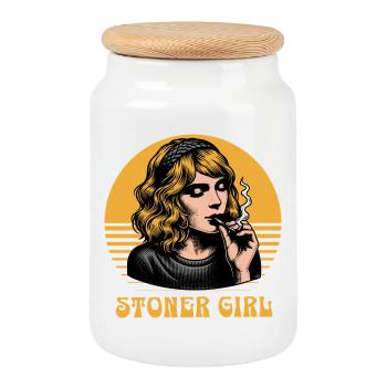 Stoner Girl - Cookie Jar with Wooden Lid - white - Front
