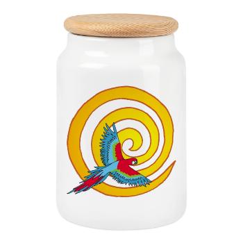 Le soleil et l'oiseau - Boîte à biscuits avec couvercle en bois - blanc - Devant