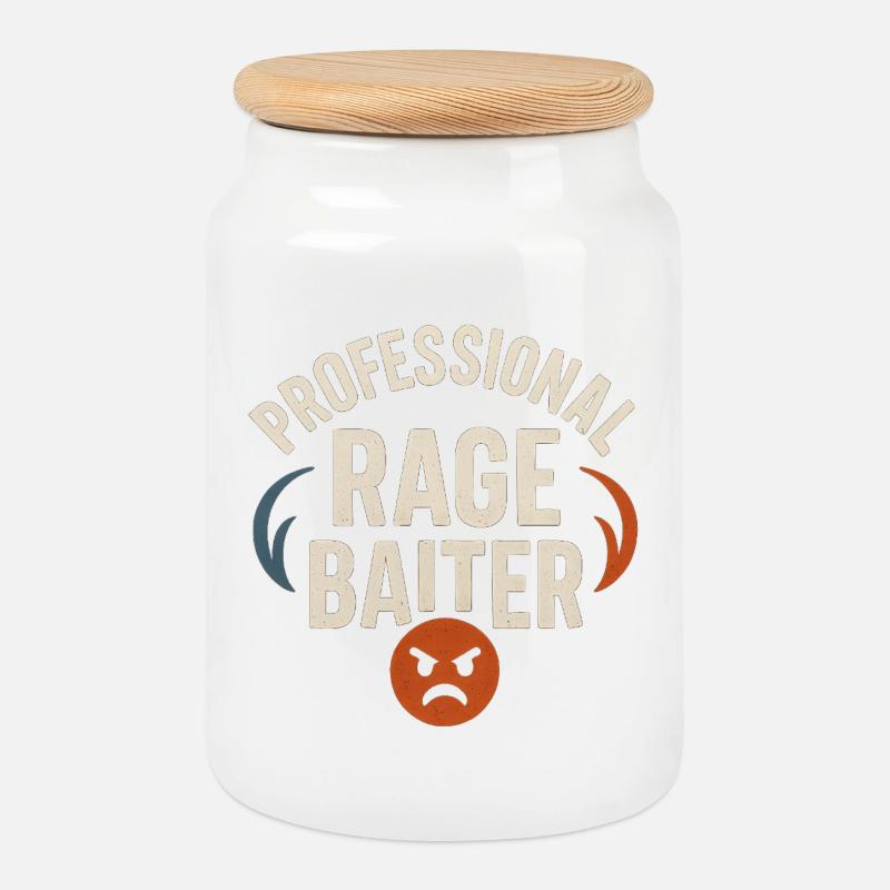 Professional Rage Baiter, Funny Saying  - Cookie Jar with Wooden Lid - white