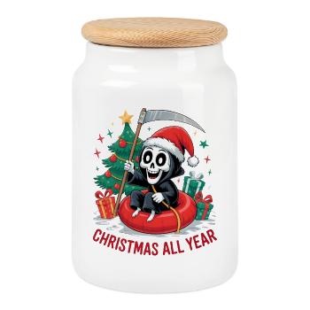 Grim Reaper Christmas - Cookie Jar with Wooden Lid - white - Front