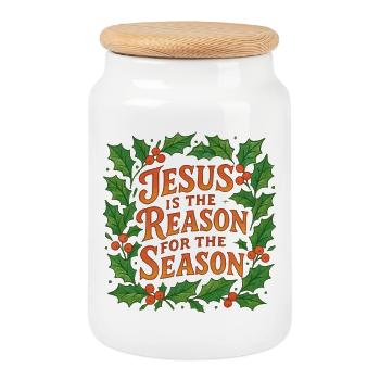 Jesus is the Reason for the Season - Cookie Jar with Wooden Lid - white - Front