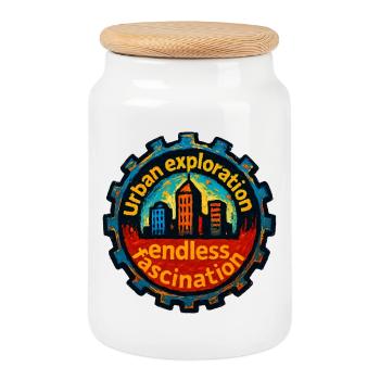 Urbex - Urban Exploration - Cookie Jar with Wooden Lid - white - Front