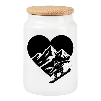 Snowboarder mit Herz Berglandschaft im Hintergrund - Keksdose mit Holzdeckel - Weiß - Vorne