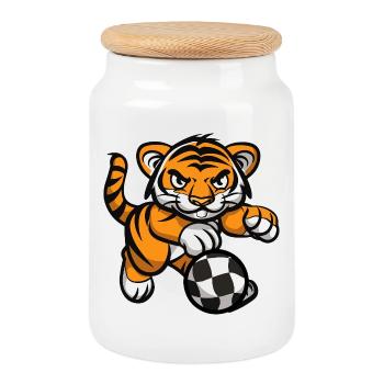 Tiger Fußball - Keksdose mit Holzdeckel - Weiß - Vorne