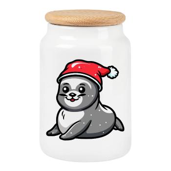 Noël de l’animal du phoque - Boîte à biscuits avec couvercle en bois - blanc - Devant