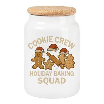 Équipe de pâtisserie de Noël - Cookie Crew Motif - Boîte à biscuits avec couvercle en bois - blanc - Devant