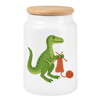 Dino Knits Cozy Craft - Cookie Jar with Wooden Lid - white - Front