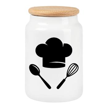 Cook & Kitchen | Cooking Is Love Logo - Cookie Jar with Wooden Lid - white - Front