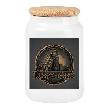 RuhrpottLiebe Stahlwerk Motif - Cookie Jar with Wooden Lid - white - Front
