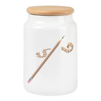 Bleistift mit Radiergummi – Kreatives Zeichenmotiv - Keksdose mit Holzdeckel - Weiß - Vorne