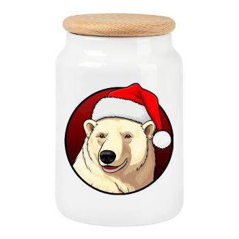 Noël des ours polaires - Boîte à biscuits avec couvercle en bois - blanc - Devant