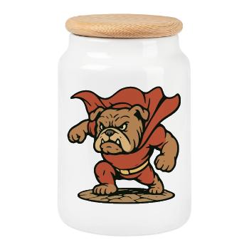 Puissance Super-héros Bulldog Mascotte avec Cape Art - Boîte à biscuits avec couvercle en bois - blanc - Devant