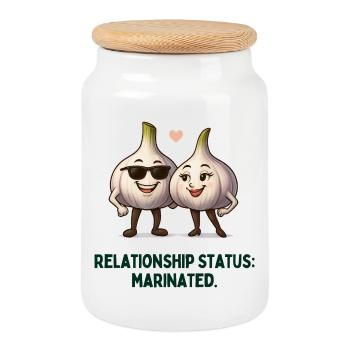 Garlic Relationship Status Marinated Cartoon - Cookie Jar with Wooden Lid - white - Front