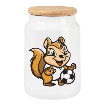Football d’écureuil - Boîte à biscuits avec couvercle en bois - blanc - Devant