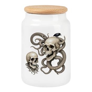 SKULL #1 - dark hell - Cookie Jar with Wooden Lid - white - Front