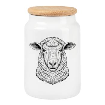 Mouton - Boîte à biscuits avec couvercle en bois - blanc - Devant