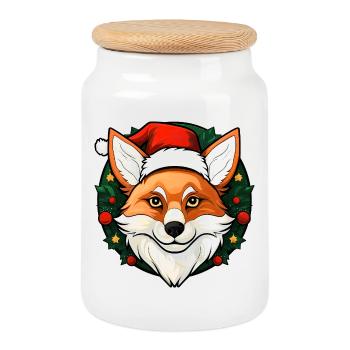 Füchse Weihnachten - Keksdose mit Holzdeckel - Weiß - Vorne
