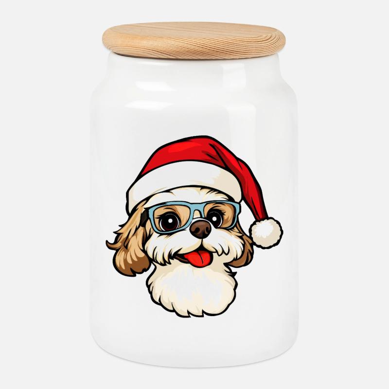 Hunde Weihnachten - Keksdose mit Holzdeckel - Weiß