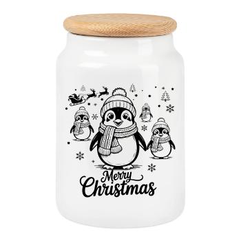 Festive Penguin Wishes Merry Christmas - Boîte à biscuits avec couvercle en bois - blanc - Devant