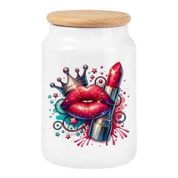 Girl Stuff Glamour Queen Lipstick - Cookie Jar with Wooden Lid - white - Front
