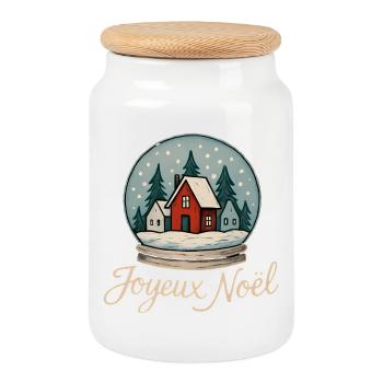 Boule de Noël Maison Rouge - Boîte à biscuits avec couvercle en bois - blanc - Devant