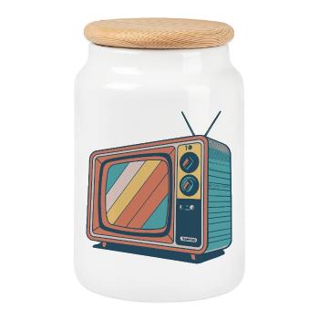 TV Vintage Rayures Colorées - Boîte à biscuits avec couvercle en bois - blanc - Devant