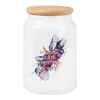 Music is the rhythm of life - Cookie Jar with Wooden Lid - white - Front