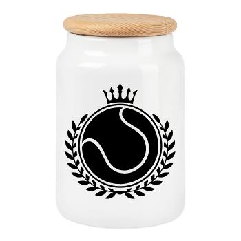 Tennis Symbol - Cookie Jar with Wooden Lid - white - Front