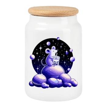 Mondträume Maus mit Bubble Tea - Keksdose mit Holzdeckel - Weiß - Vorne