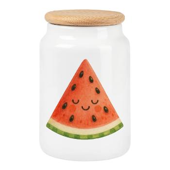 Tranche de pastèque sourire - Boîte à biscuits avec couvercle en bois - blanc - Devant