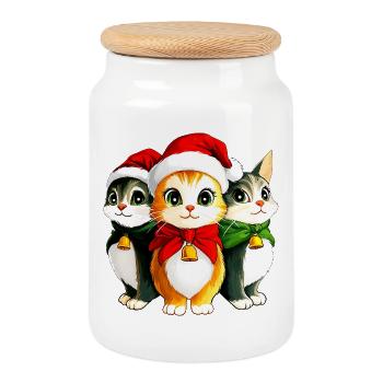 Kitten Christmas - Cookie Jar with Wooden Lid - white - Front