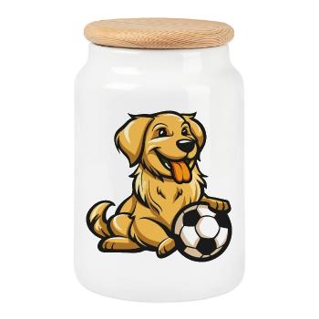 Lustiger Hund mit Ball - Keksdose mit Holzdeckel - Weiß - Vorne
