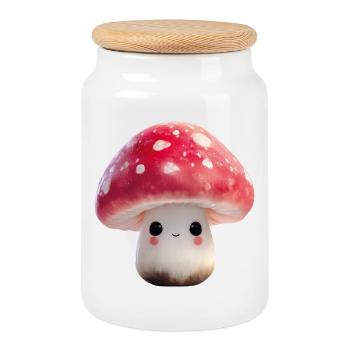 Mushroom Kawaii with Face - Cookie Jar with Wooden Lid - white - Front