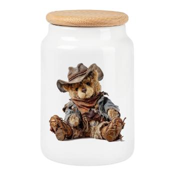 Cowboy Teddybär Western Flair - Keksdose mit Holzdeckel - Weiß - Vorne