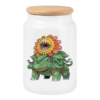 Sunflower Monster Beast - Cookie Jar with Wooden Lid - white - Front