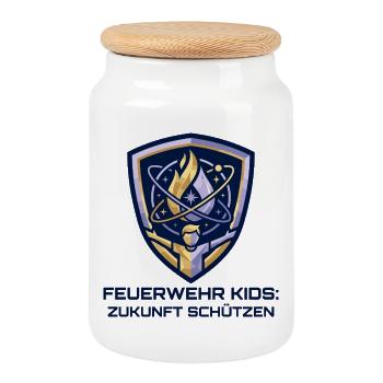 Feuerwehr Kids Wappen - Keksdose mit Holzdeckel - Weiß - Vorne