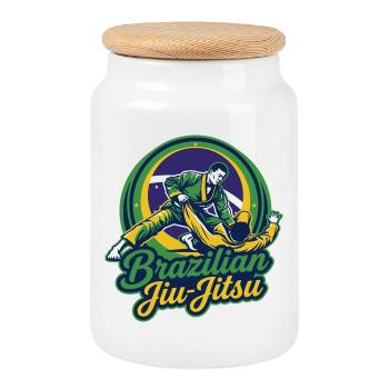 Brazilian Jiu-Jitsu Martial Arts - Cookie Jar with Wooden Lid - white - Front
